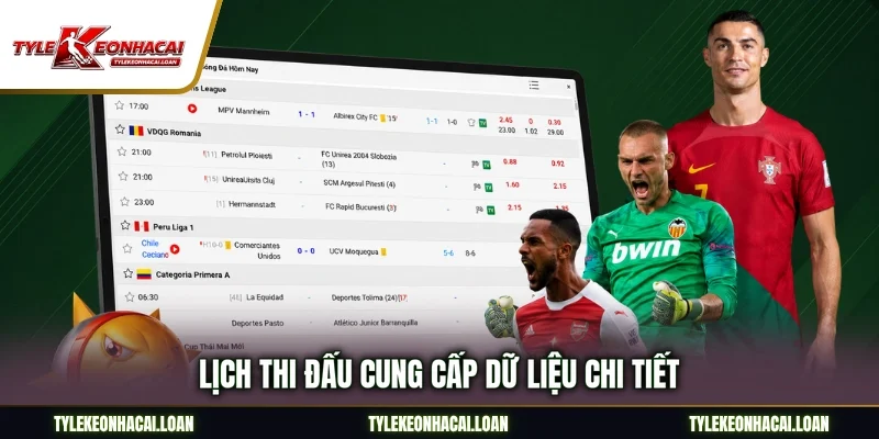 Lịch thi đấu cung cấp dữ liệu chi tiết